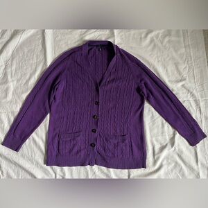Land's End Women's Cardigan Sweater XL 18-20 Purple Cable Knit Button